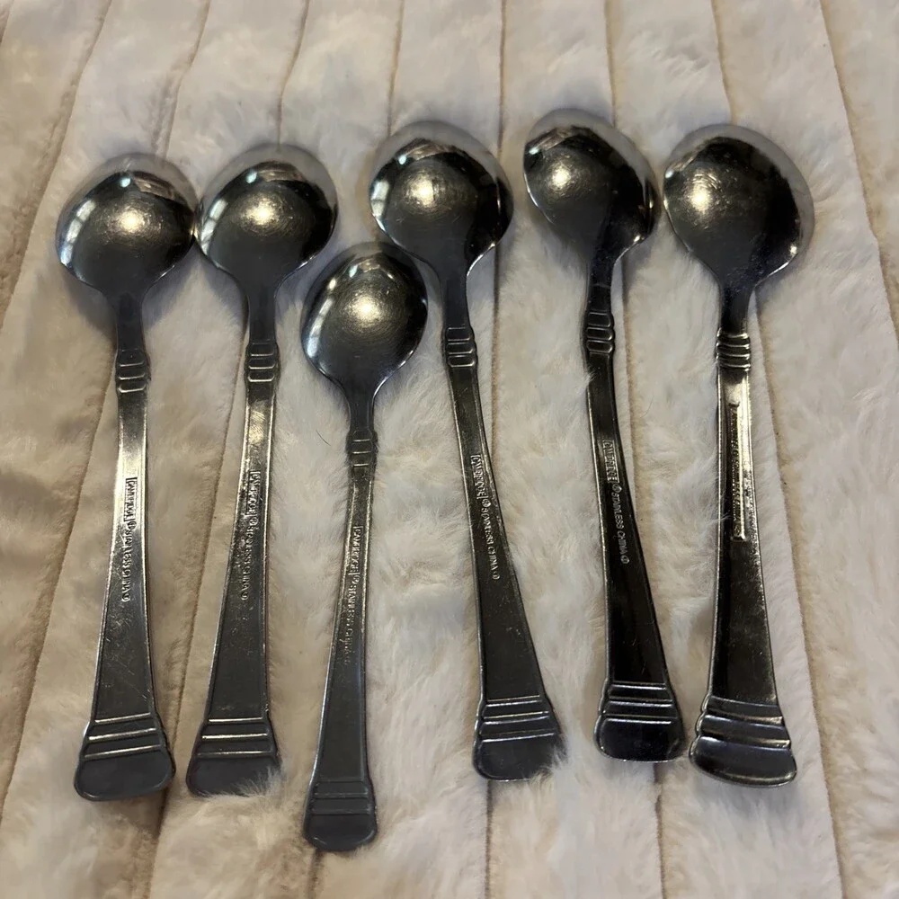 Lot of 6 Cambridge Stainless CODIE Glossy Spoons - 5 Place Soup & 1 Teaspoon